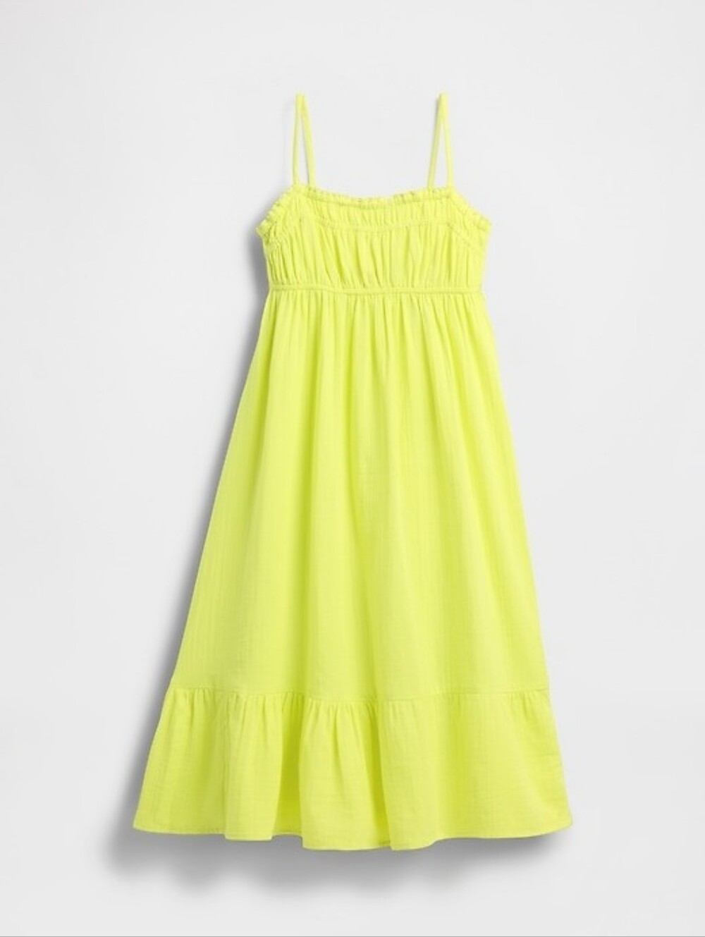 GAP Kids Cotton Crinkle Gauze Midi Dress Lemon Yellow Smocked Sundress NEW